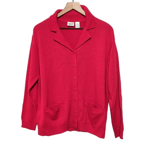 Vintage Allison Daley Womens Button Front Cardigan Sweater Size XL Red Pockets - Picture 1 of 3